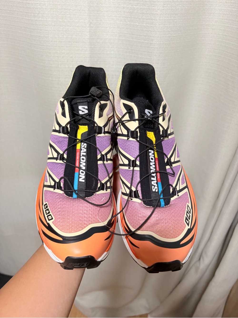NWOB Salomon XT-6 Black Almond Cream Dragon Fire Trail Sneakers - Picture 2 of 5